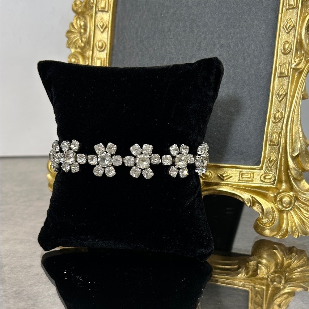 Vintage Kramer Silver Rhinestone Floral Bracelet